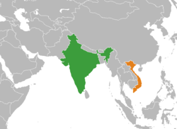Map indicating locations of India and Vietnam