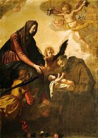 《圣母将圣婴耶稣递给圣方济各抱》，由雅各布·达·恩波利（英语：Jacopo Chimenti）所作