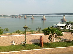 Kizuna Bridge, opened in 2001, is the first bridge over the Mekong River in Cambodia