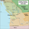 Image 1Map of the Oregon Country, with most heavily disputed area highlighted. The 1846 Oregon Treaty awarded this area to the U.S. (from History of Oregon)