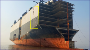 Window cut for ventilation and illumination of hull[66] during ship recycling