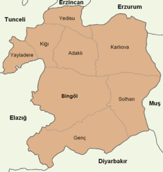Map showing Karlıova District in Bingöl Province