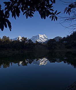 Reflection of Chaukhamba Peak in Deoria Tal