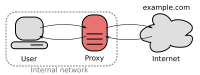 The polipo proxy server connecting an internal network and the Internet.