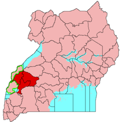 标示土柔王国的位置（红色） 乌干达（粉色）