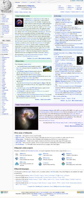 The Main Page of the English Wikipedia.