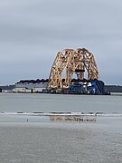 Positioned to cut the stern, with lifting frames installed (Dec 2020)