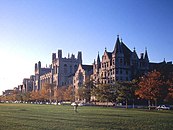 The University of Chicago as seen from the Midway Plaisance, a wide boulevard connecting Jackson Park and Washington Park.