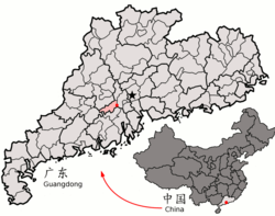 Location of Gaoming District in Foshan and Guangdong