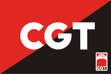 Red and black anarchist flag, with the initials of the CGT