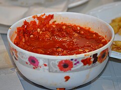 Chili pepper dip in a traditional restaurant in Amman, Jordan