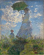 克劳德·莫内的《打阳伞的女人》，100 × 81cm，约作于1875年，来自保罗·梅隆（英语：Paul Mellon）的收藏。[59]