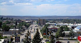 Panorama of downtown Evanston along Front Street