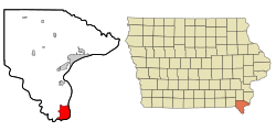 Location within Lee County and Iowa