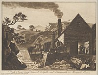 Paul Sandby, The Iron Forge between Dolgelli and Barmouth in Merioneth Shire, Plate 6 of XII Views in North Wales, 1776, etching and aquatint printed in brown.