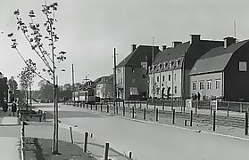 Ulvsundavägen looking northwards with fire station, 1930s