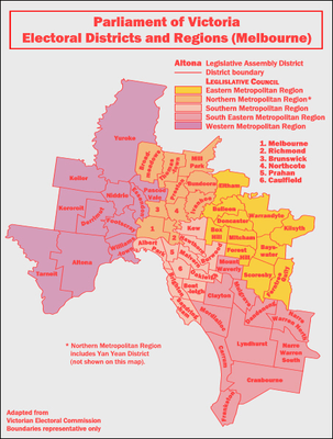 Map of greater Melbourne districts (2006–2014)