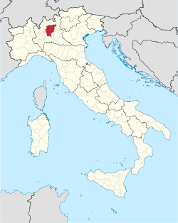 Map highlighting the location of the province of Bergamo in Italy