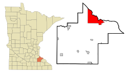 Location of the city of Red Wing within Goodhue County in the state of Minnesota