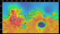 涵盖盖尔撞击坑的火星车实际（和拟定）着陆点地图。