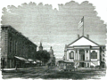 The 1868 city hall can be seen to the left of the original 1833 city hall in this 1874 illustration