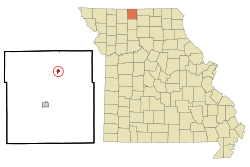 默瑟在默瑟县及密苏里州的位置（以红色标示）