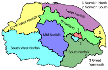 Map of parliamentary constituencies in Norfolk 2010–present