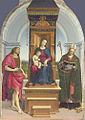 《安西帝圣母（英语：Ansidei Madonna）》（The Ansidei Madonna），1505年，收藏于英国国家美术馆