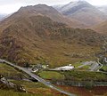 Shiel Bridge and the A87 viewed from the north, with its filling station on the left