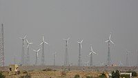 India is the fifth largest producer of wind powered electricity. Shown here are wind turbines in Jaisalmer, Rajasthan