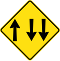 (W4-10) Lane Allocation ahead (Three-way traffic)