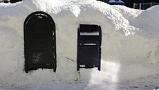 Snow covered mailboxes in Boston's Back Bay neighborhood after the January 2015 blizzard