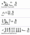 Hieroglyphs for the four sons of Horus used on an Egyptian canopic jar