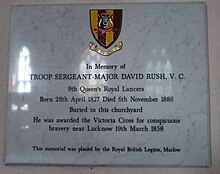 Troop Sergeant-Major David Rush VC - Wall plaque in All Saints Church, Marlow