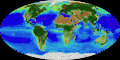 Image 60An animation of the changing density of productive vegetation on land (low in brown; heavy in dark green) and phytoplankton at the ocean surface (low in purple; high in yellow) (from Earth)