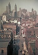 Lower East Side and Lower Manhattan skyline photographed using Agfacolor, 1938