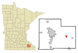 艾奥塔在奥姆斯特德县及明尼苏达州的位置（以红色标示）