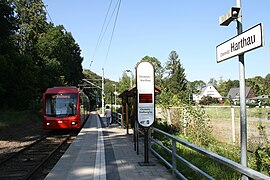 A Variobahn unit outside Chemnitz running as a suburban train to Stollberg along electrified Zwönitz–Stollberg–Chemnitz railway. (March 2016)