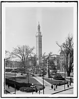 The Springfield Municipal Group, seen from Court Square in Springfield, Massachusetts, between 1913 and 1920.