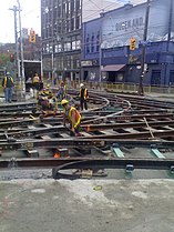 Pavement removed for repairs to the tracks, Toronto