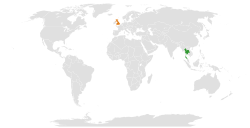 Map indicating locations of Thailand and United Kingdom