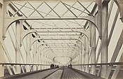 The rail bridge from the inside, at the beginning with only one rail (August 1868)
