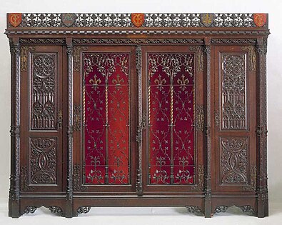 Armoire, designed by Augustus Pugin and made by John Gregory Crace, 1850, wood and glass, Victoria and Albert Museum, London