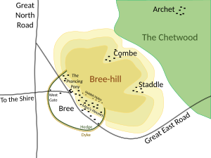 Placenames of Bree-land, with the villages of Bree, Combe, Staddle, and Archet in the Chetwood, that Tolkien meant to sound and feel Celtic.[8]