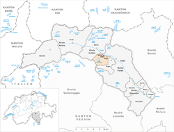 Rodi (dark blue dot) and Fiesso (blue dot) within the municipality of Prato and Leventina district