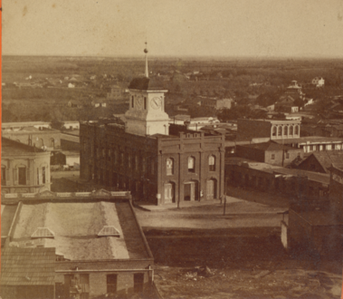 Clocktower Courthouse viewed from Fort Hill (from the west)