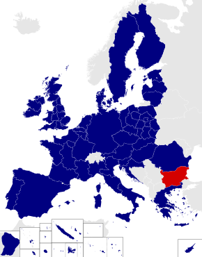 Map of the European Parliament constituencies with Bulgaria highlighted in red