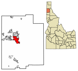 Location of Coeur d'Alene in Kootenai County, Idaho.