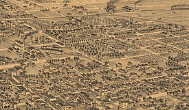 An 1885 sketch of Pensacola, which shows St. Michael's Cemetery (upper center) bordering Alcania Street to its west and Aragon Street to its south