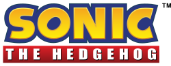 The word "Sonic" in yellow text outlined in blue, followed by "the hedgehog" in white text surrounded by a red box